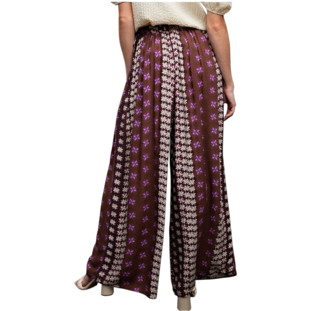 Easel Wine and Black Wide Legged Pants - Picture 2 of 4